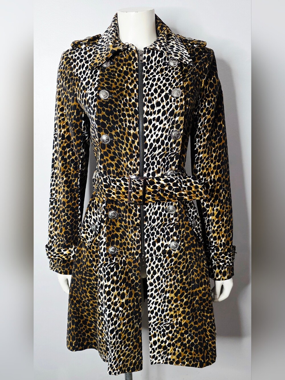 Velvet Leopard Print Trench Coat